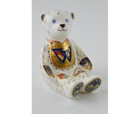 Royal Crown Derby Paperweight in the form of an Alphabet Bear - W , first quality with gold stopper.  In good condition with 