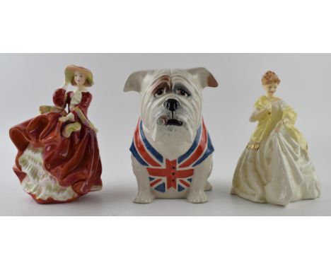 Bairstow Manor Collectables model of a British Bulldog, with Doulton Top o'The Hill and Royal Worcester First Dance (3).  In 