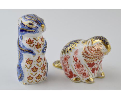Royal Crown Derby Paperweights in the form of a Beaver and a Chipmunk, first quality with gold stoppers (2).  In good conditi