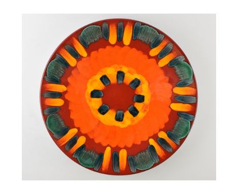 Large Poole Pottery charger in the Volcano pattern, 41.5cm diameter.  In good condition with no damages, some light surface w