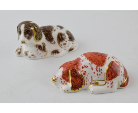 Royal Crown Derby Paperweights in the form of Scruff the Puppy and a Puppy, first quality with gold stoppers (2).  In good co