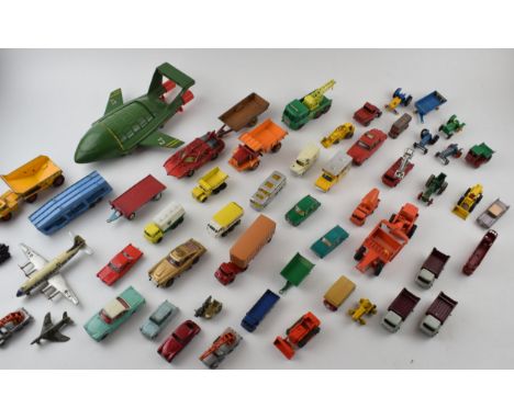 A collection of unboxed vintage die-cast model vehicles by manufacturers Dinky, Corgi and Matchbox and similar manufactures. 