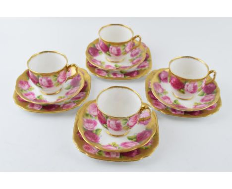 Royal Albert Old English Rose trios to include 4 cups, 4 saucers and 4 side plates (12).  In good condition with no obvious d