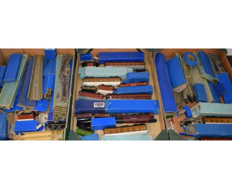 A good quantity of boxed vintage Hornby Dublo tinplate trains and track. To include Dutchess of Atholl locomotive, various ca