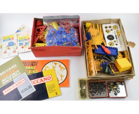 A collection of vintage Meccano to include 1970s Multikit, Crane Building Set and similar period plastic Meccano set. Togethe