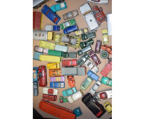 A collection of unboxed vintage die-cast model vehicles by manufacturers Dinky, Corgi and Matchbox and similar manufactures. 