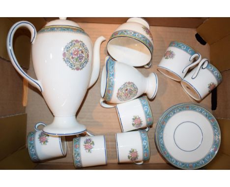 Wedgwood coffee set in the Runnymede pattern to include a coffee pot, 6 coffee cans and 6 saucers, with others, circa 15 piec
