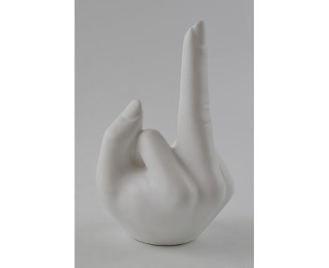 Anissa Kermiche candlestick in the form of a hand with a raised middle finger 'French For Goodnight', 16cm tall.  In good con