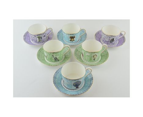 Wedgwood Millennium cups and saucers to include 6 duos (12 pieces).  In good condition with no obvious damage or restoration.