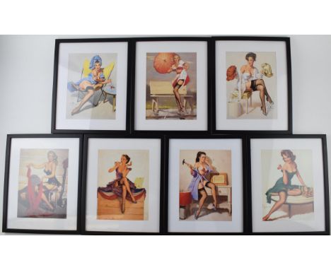 A collection of vintage style glamour framed prints by Gil Elvgren c1940s - 1960s. Picture 8"x 6", Frame 10" x 8". (7)  in go