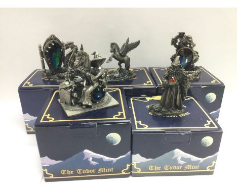 Five boxed Tudor Mint 'Myth &amp; Magic' figures. Shipping category D.