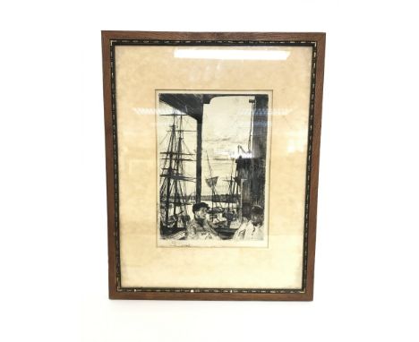 A Framed sketch Drypoint engraving- Rotherhithe, signed Whistler 1860 (James McNeill Whistler (1834-1903). Frame size 50x40cm