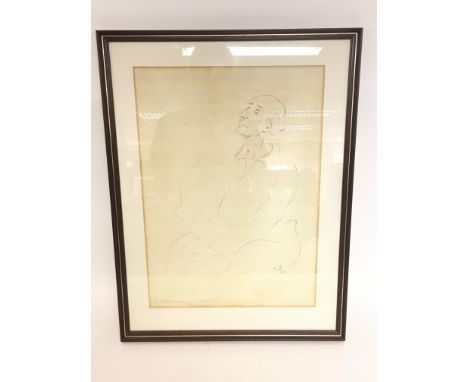 Framed French pencil sketch K Grez- Sur- Loing, Northern France 1932. Frame size 46x60cm. Postage cat D