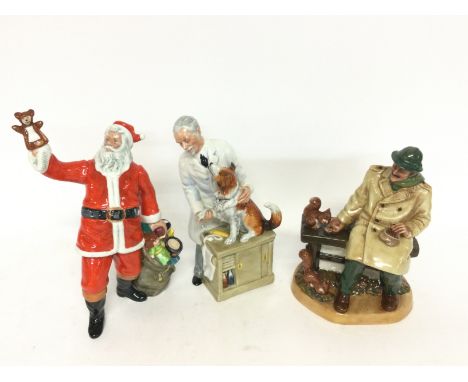 Royal Doulton ceramic figurines including Santa Claus, Thanks Doc and Lunchtime, no obvious large damage or restoration. Post