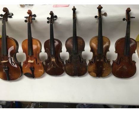 A collection of 20 violins and 1 viola including: Czech. 3/4 size Violin, labelled The Maidstone. Circa 1900. L.O.B. 333mm. G