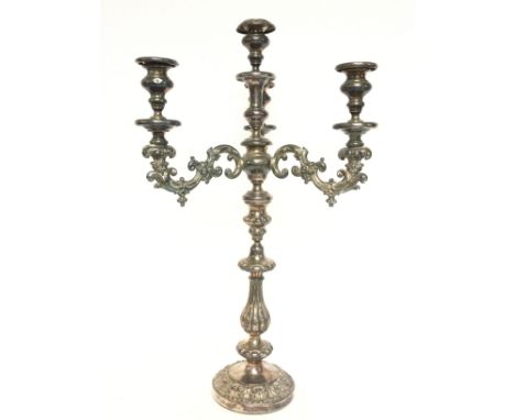 A silver plated candelabra, approximate height of 58cm