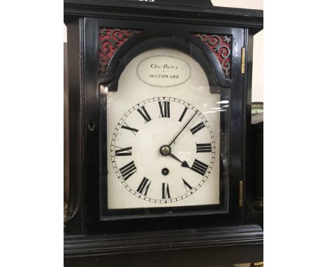 A Georgian bracket clock maker Charles porter with key and pendulum.