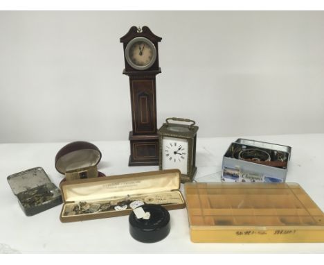 A small table top long case clock a carriage clock a quantity of watches and movement (a lot)