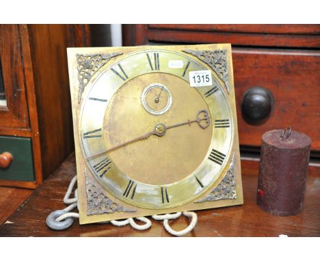 18th Century brass square thirty hour long case clock movement with weight