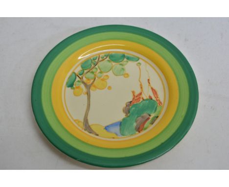 A Clarice Cliff  'Secrets' pattern saucer, black printed marks. Approximately 12cm