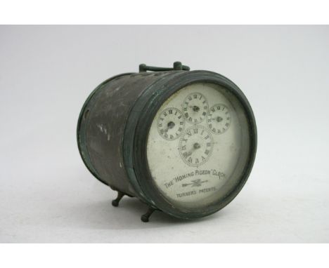 A rare Early 20th Century pigeon cylinder racing clock, The Homing Pigeon Clock Turner's Patent