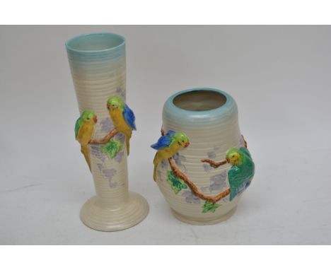 Two Clarice Cliff vases decorated with Budgerigars