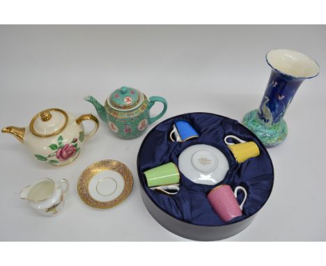 A box of various teawares including Noritake and Royal Worcester