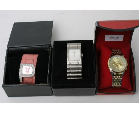 A boxed Oriando chronograph, A Black dice stainless steel watch and one other designer watch (3)