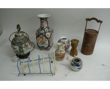 A 20th Century Chinese lamp vase and bamboo carved box
