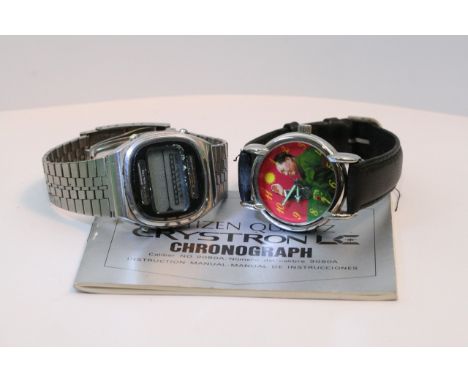 A novelty Chairman Mao watch and a Citizen chronograph watch with paperwork (2).