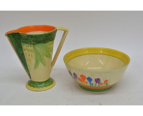 A Clarice Cliff  Crocus pattern bowl and a Myott jug
