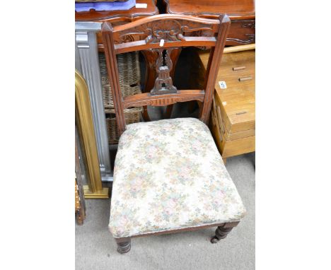 A Victorian bobbin turned occasional chair, a nursing chair, and a Victorian foot stool 