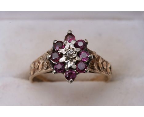 A vintage 9ct gold and ruby ring, approx 3.6g, size P.