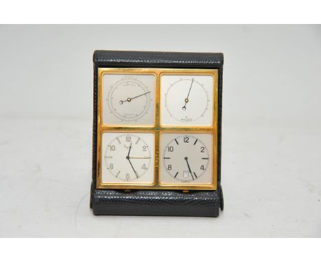 A leather cased Asprey sectional desk clock and weather compendium