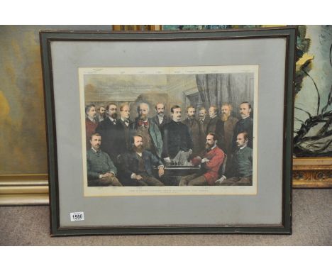 An interesting Early 19thCentury print dipicting a Portrait Group,The Sixteen Leading Chess Players of the world. 