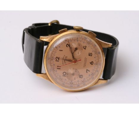 An 18ct Gold Chronograph Felda with applied leather strap