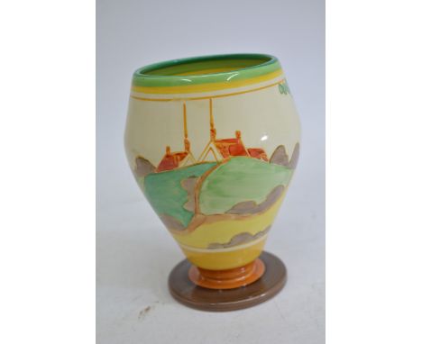A Clarice Cliff  'Secrets' pattern footed vase, black printed Fantasque, Bizarre marks. Approximately 17cm