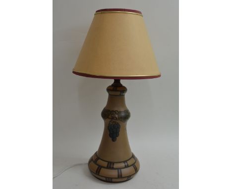 An Art Nouveau style Danish pottery lamp painted with grape vines. impressed L. Hjorth, Bornholm