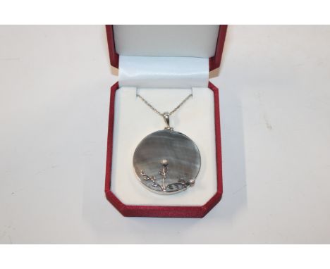 A large Sterling silver and cultured pearl and mother of pearl necklace 