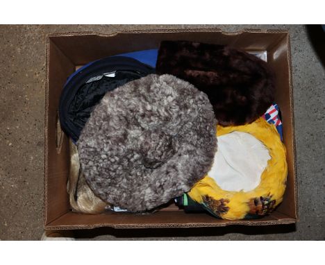 A vintage collection of leather handbags, a golden pheasant feather hat, scarves, a beaver hat, a Christys' Trilby hat etc.