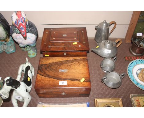 Two Victorian mother of pearl inlaid sewing boxes