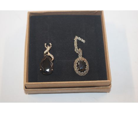 A vintage Sterling silver Diopside and marcasite necklace and Sterling silver and black spinel necklace 