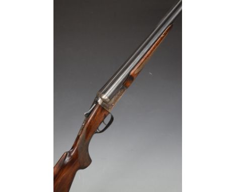AYA Yeoman 12 bore side by side shotgun with chequered semi-pistol grip and beavers tail forend, double trigger and 28 inch b