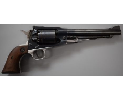 Ruger Old Army .44 six shot single action revolver with monogrammed wooden grips, engraved frame and named 7.5 inch barrel en