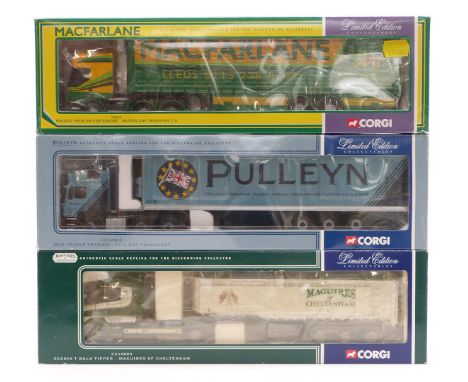 Three Corgi&nbsp;1:50 scale limited edition diecast model lorries Macfarlane Transport 75602, Pulleyn Transport CC12005 and M