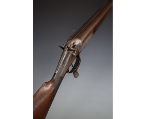 J & W Tolley 8 bore side by side double barrelled hammer action shotgun with named and border engraved locks, chequered grip 