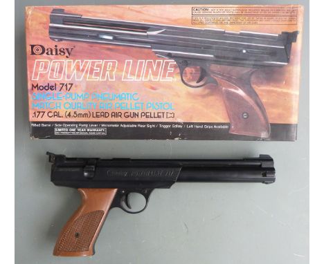 Daisy Power Line Model 717 .177 target air pistol with shaped and chequered grips and adjustable sights, serial number E14753