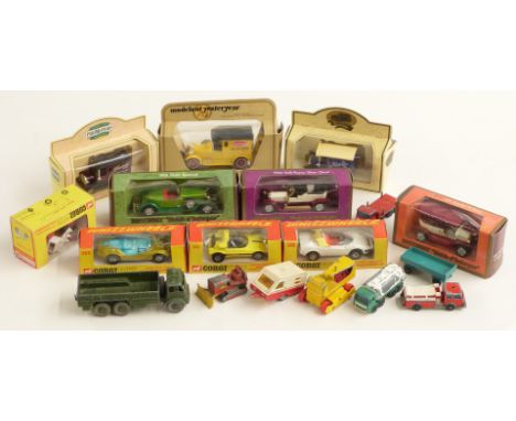 Eighteen Corgi Whizzwheels, Matchbox Dinky Supertoys and similar diecast model vehicles including 10 Ton Army Truck, GP Beach