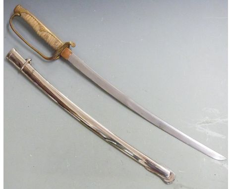 Japanese Russo war Samurai sword with shagreen handle, pierced and floral decorated guard, belt loop, nickel silver scabbard 