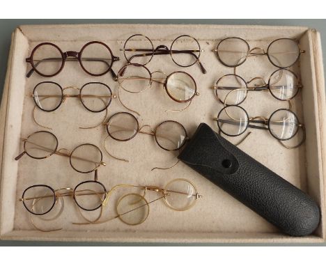Twelve pairs of tortoiseshell effect vintage spectacles including one pair in Aristo Stratford-on-Avon case